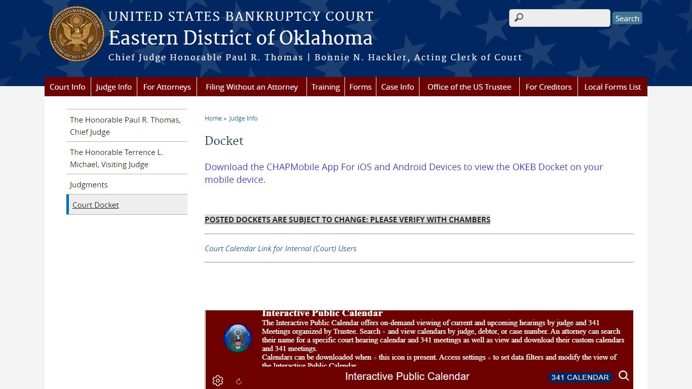 Docket | Eastern District of Oklahoma | United States Bankruptcy Court